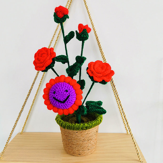 Handmade Sunflower Rose Flower Plush Plant Home Bedroom Decoration Christmas Valentine's Day Gift